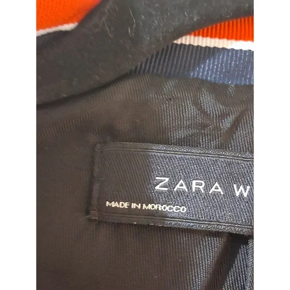 Zara Woman Tweed Blazer Jacket Navy Red White Pearl Button XS Metallic Plaid - Picture 10 of 10